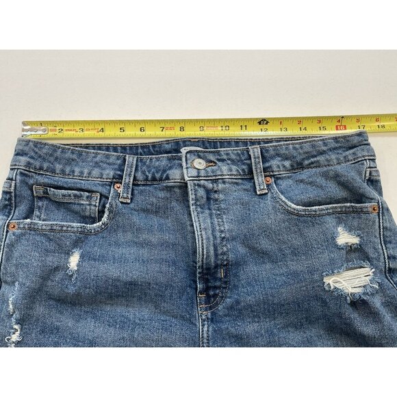 Old Navy Blue Jean Shorts Womens 14 High Rise OG Straight Raw Cuffed Hem Summer - Picture 6 of 6